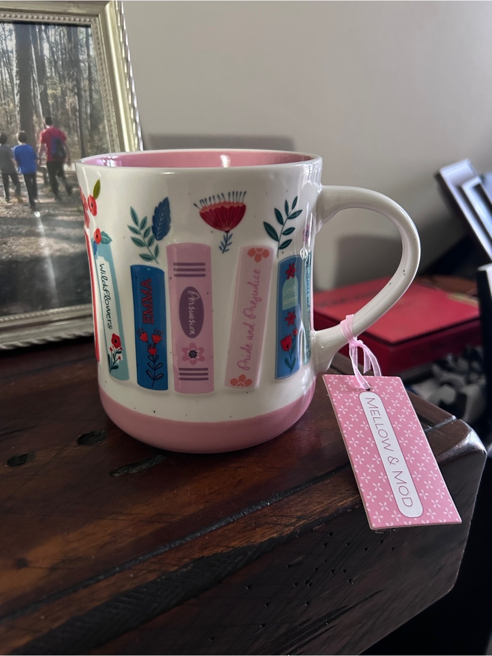 Mellow & Mod Pink Floral Bookstack Ceramic Mug